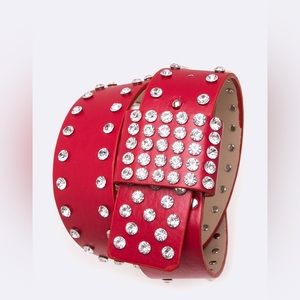 Red Blinged Out Crystal Vegan Leather Belt